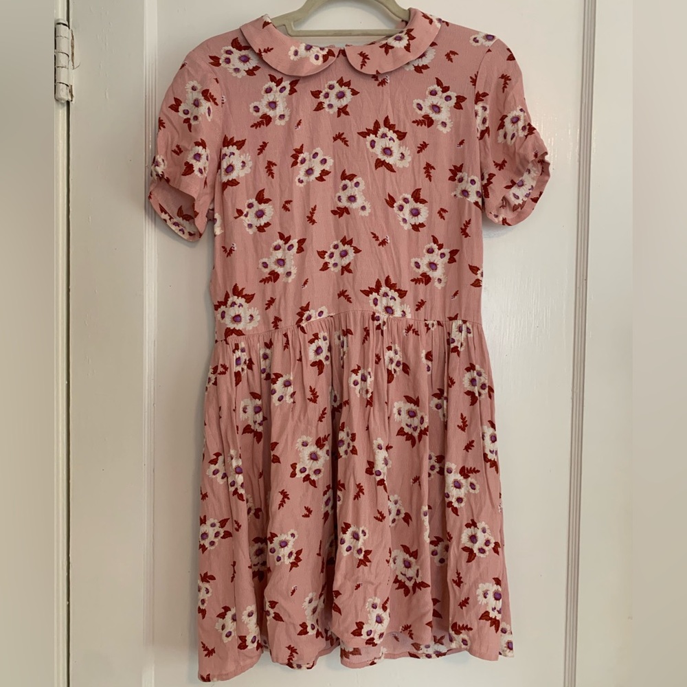 Floral powder pink peter pan collar babydoll dress